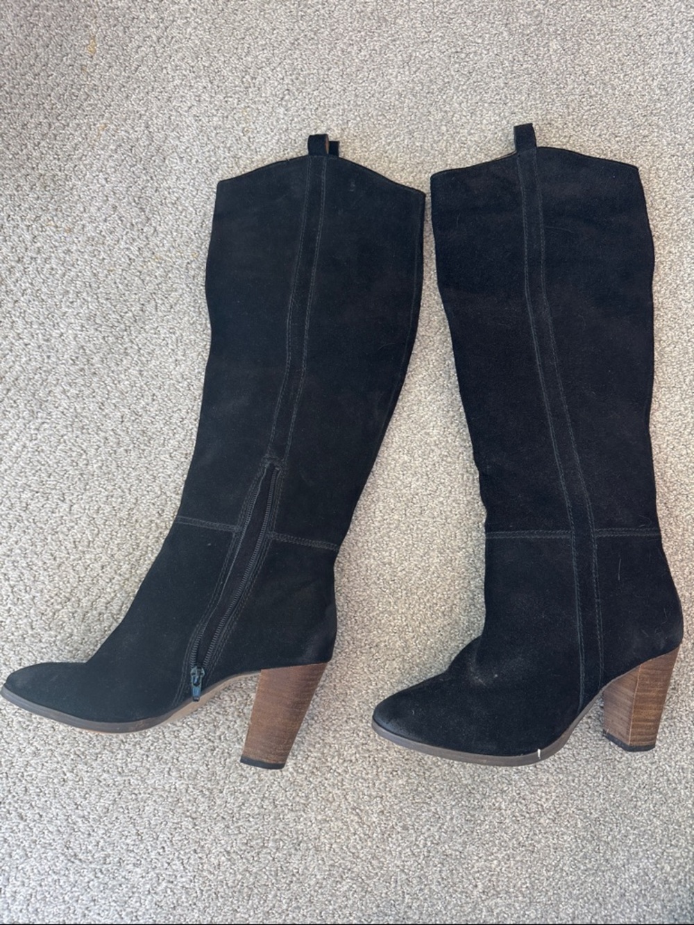 Women’s Black Suede Knee-High Block Heel Boots